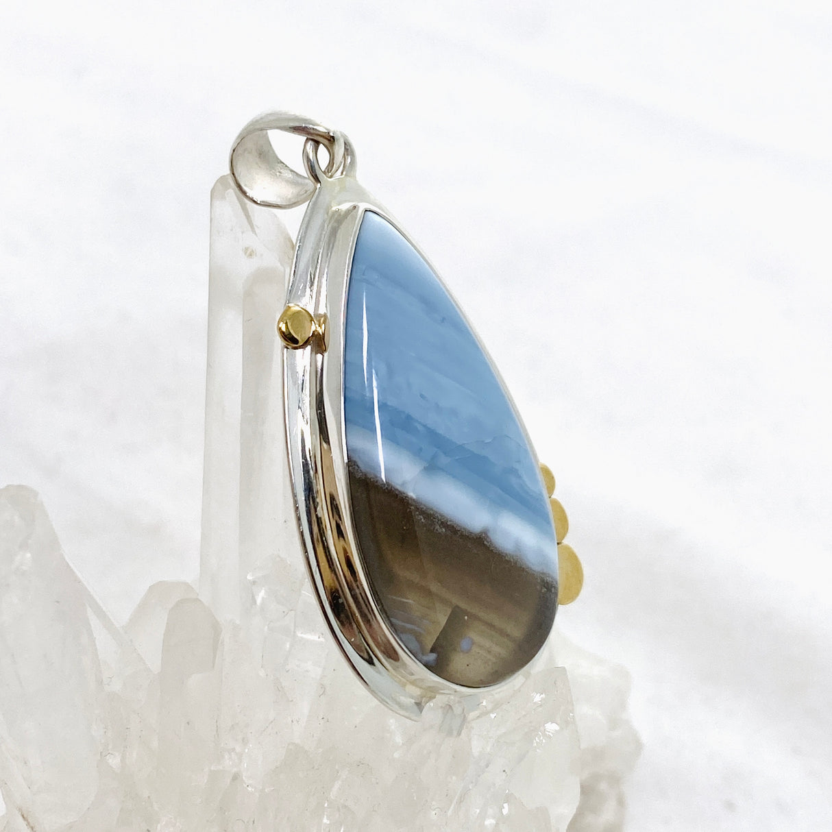 Blue Owhyee Opal Teardrop Cabochon Pendant with Brass Details KPGJ4649