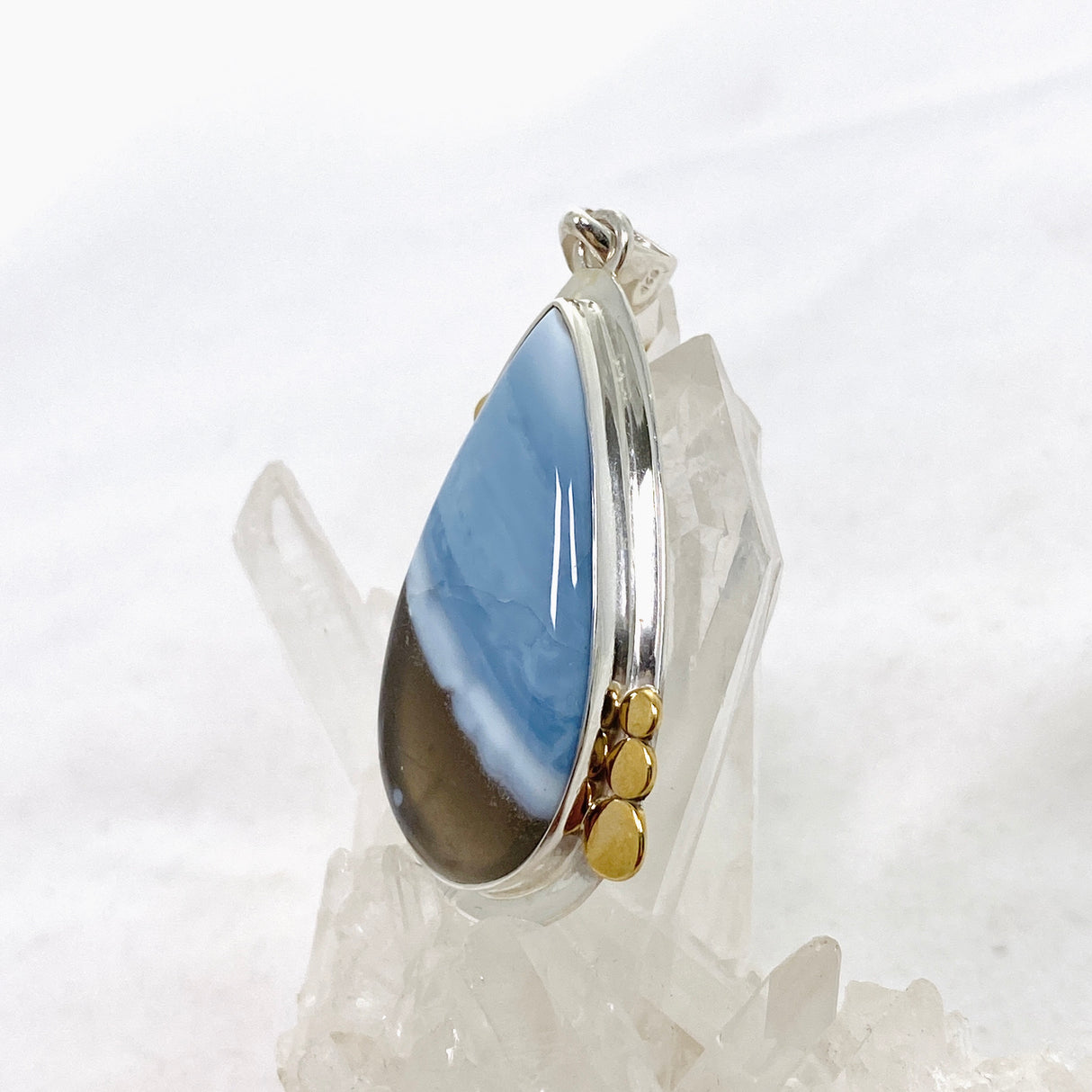 Blue Owhyee Opal Teardrop Cabochon Pendant with Brass Details KPGJ4649