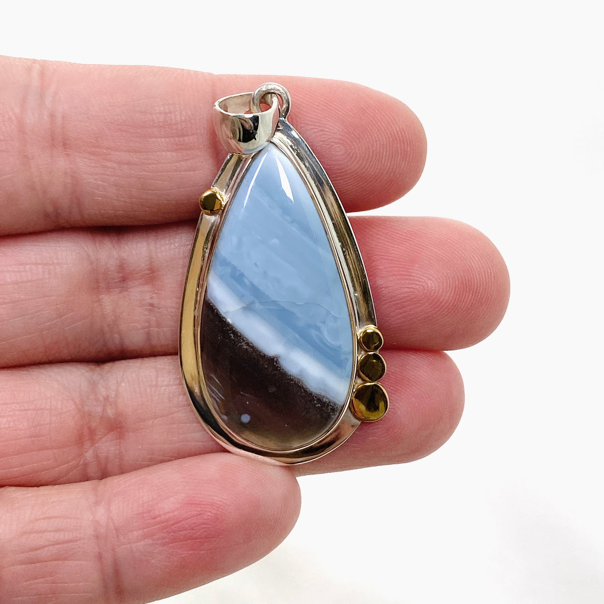 Blue Owhyee Opal Teardrop Cabochon Pendant with Brass Details KPGJ4649