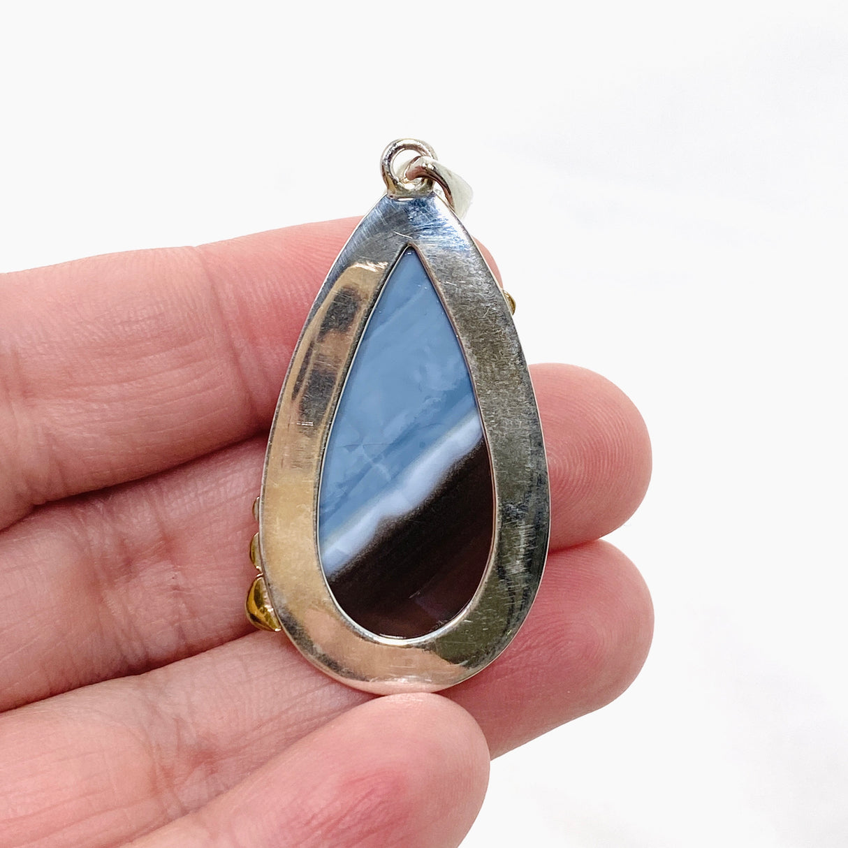 Blue Owhyee Opal Teardrop Cabochon Pendant with Brass Details KPGJ4649