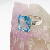 Blue Topaz Emerald Cut Faceted Ring Size 9 PRGJ498