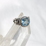 Blue Topaz Faceted Round Ring in a Decorative Setting R3671