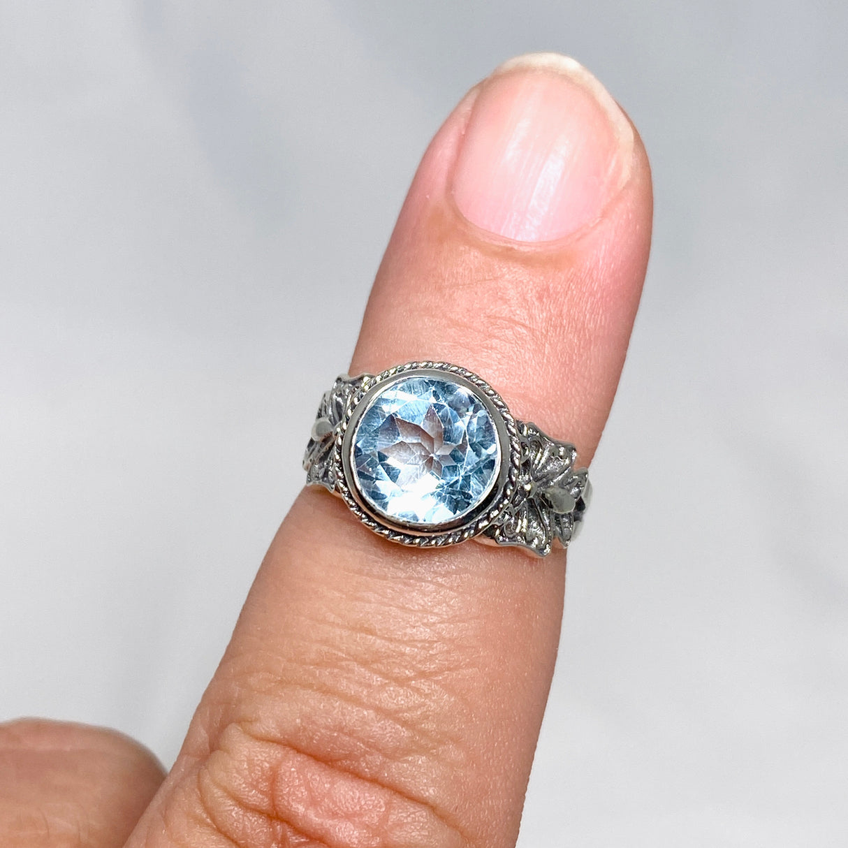 Blue Topaz Faceted Round Ring in a Decorative Setting R3671