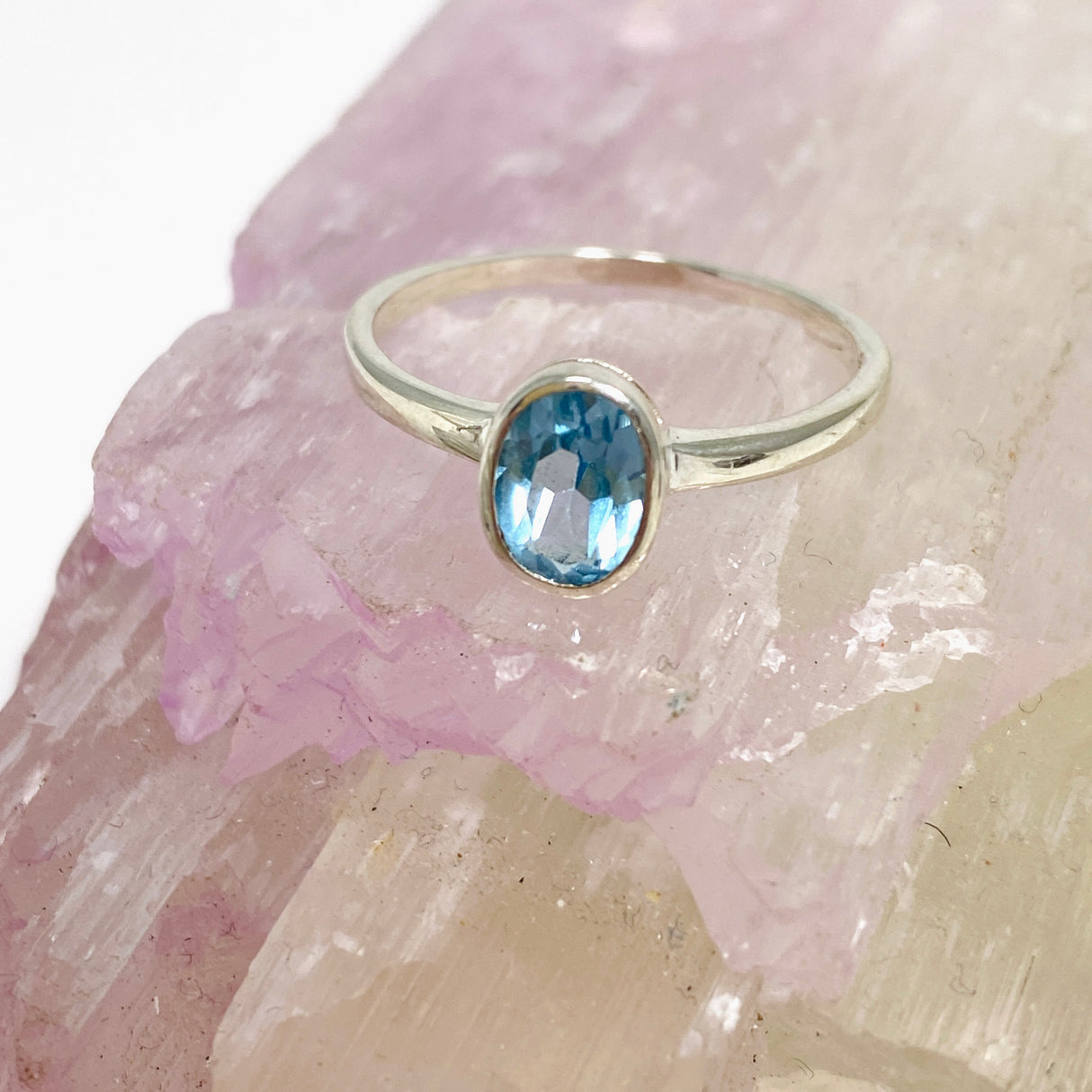 Blue Topaz Oval Faceted Ring Size 7.5 PRGJ500