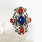 Boho Style Lapis and Coral multi stone ring Size 9 KRGJ3270