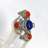 Boho Style Lapis and Coral multi stone ring Size 9 KRGJ3270