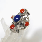 Boho Style Lapis and Coral multi stone ring Size 9 KRGJ3270