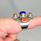 Boho Style Lapis and Coral multi stone ring Size 9 KRGJ3270