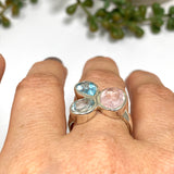 Morganite and Blue Topaz Multi-stone Faceted Ring Size 8 PRGJ618