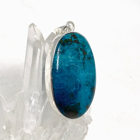 Chrysocolla with Shattuckite Oval Pendant in a Hammered Setting KPGJ4416