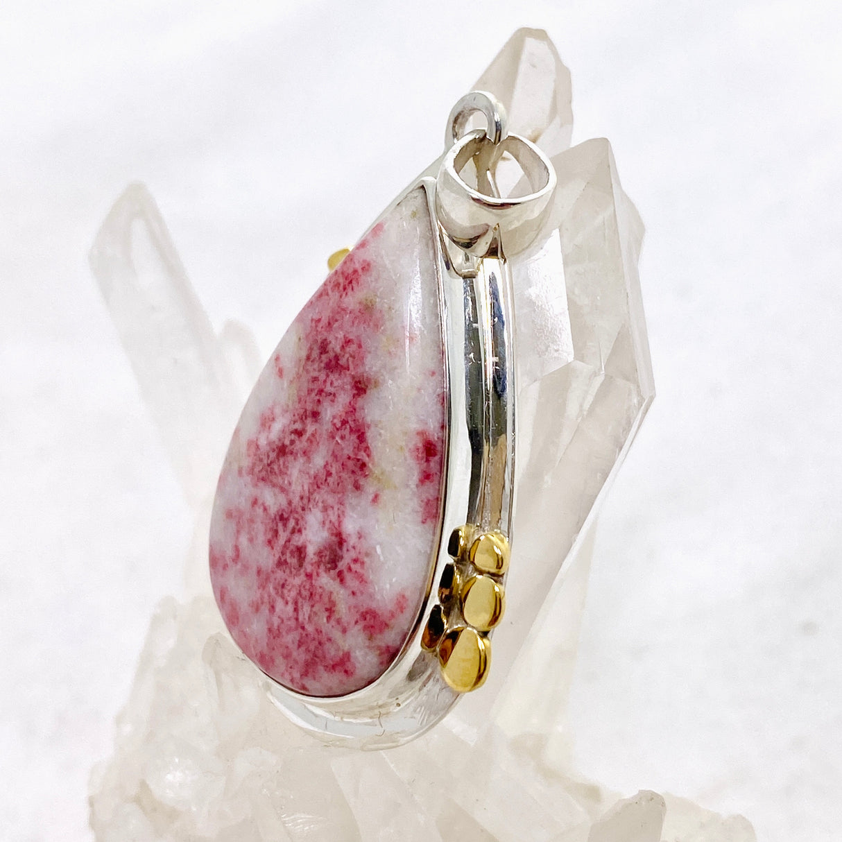 Cinnabar Teardrop Cabochon Pendant in a Decorative Setting KPGJ4751