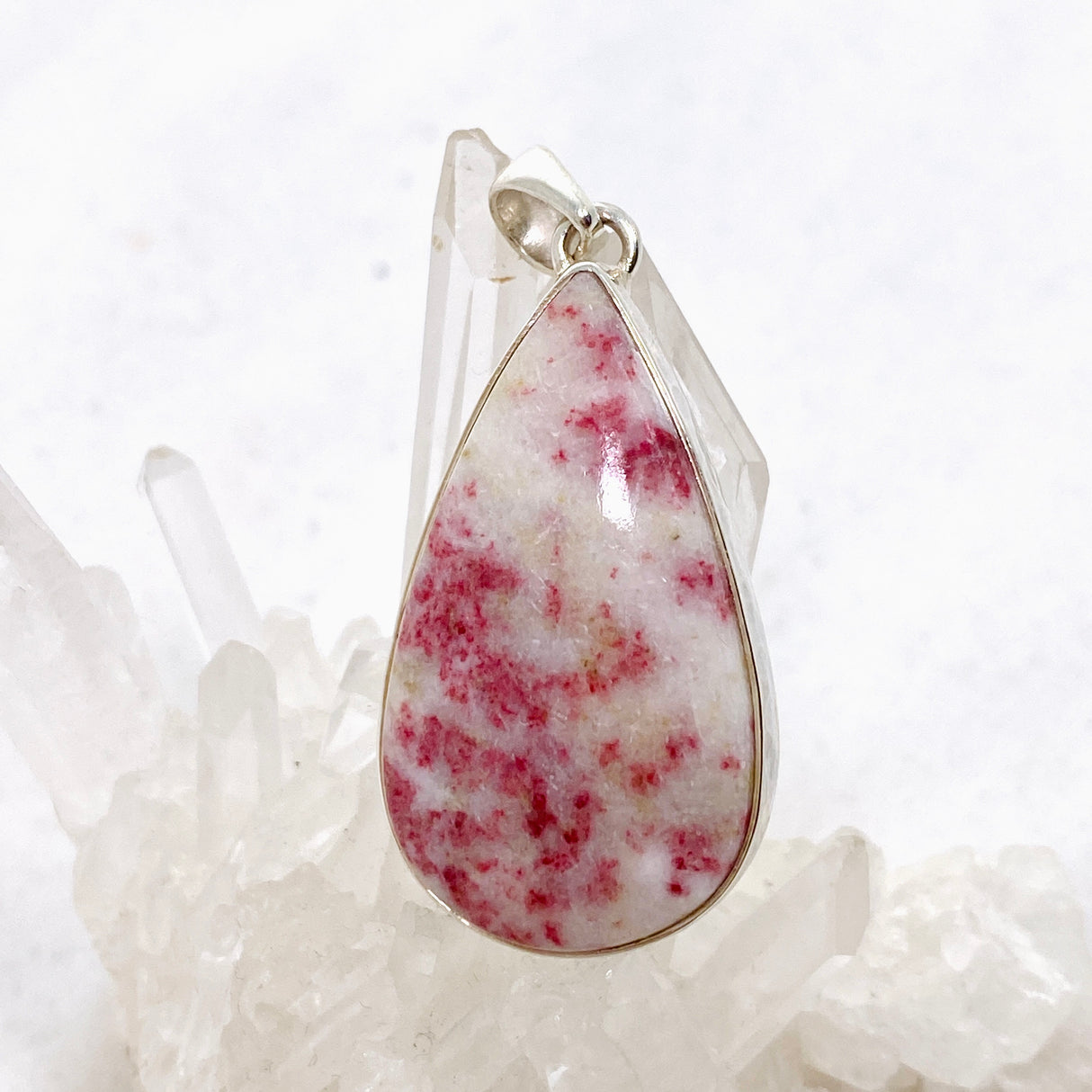 Cinnabar Teardrop Cabochon Pendant in a Hammered Setting KPGJ4749