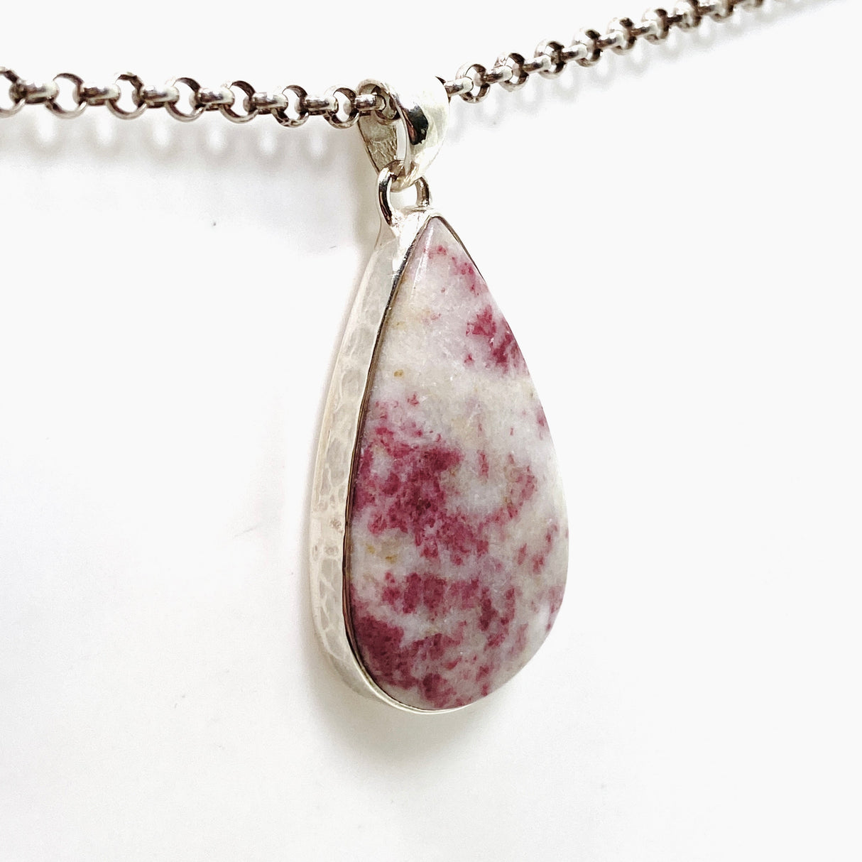 Cinnabar Teardrop Cabochon Pendant in a Hammered Setting KPGJ4749