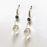 Clear Quartz Briolette Faceted Earrings with Blue Topaz Accent Stones PEGJ238