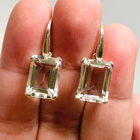 Clear Quartz Emerald Cut Faceted Earrings PEGJ225