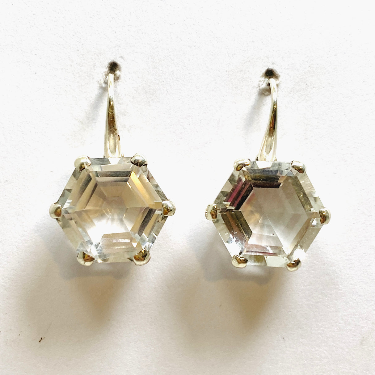 Clear Quartz Hexagon Faceted Earrings PEGJ235