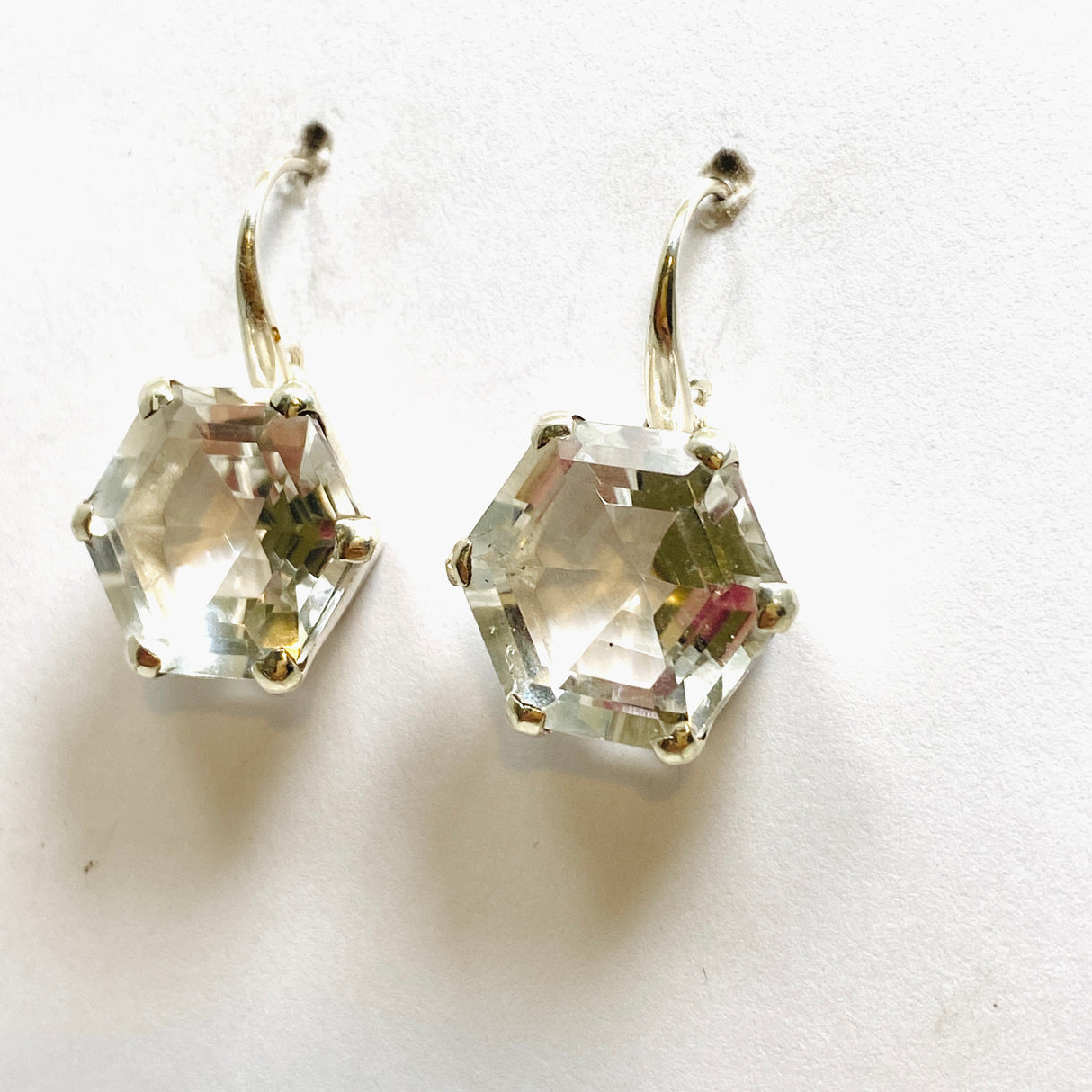 Clear Quartz Hexagon Faceted Earrings PEGJ235