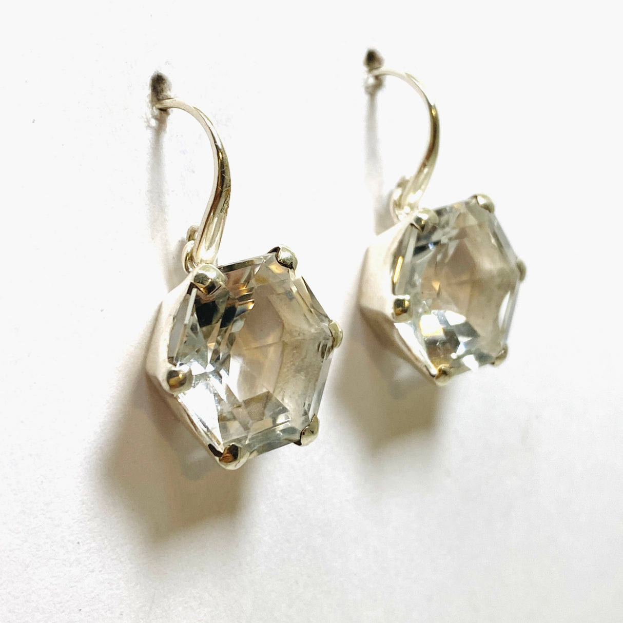 Clear Quartz Hexagon Faceted Earrings PEGJ235