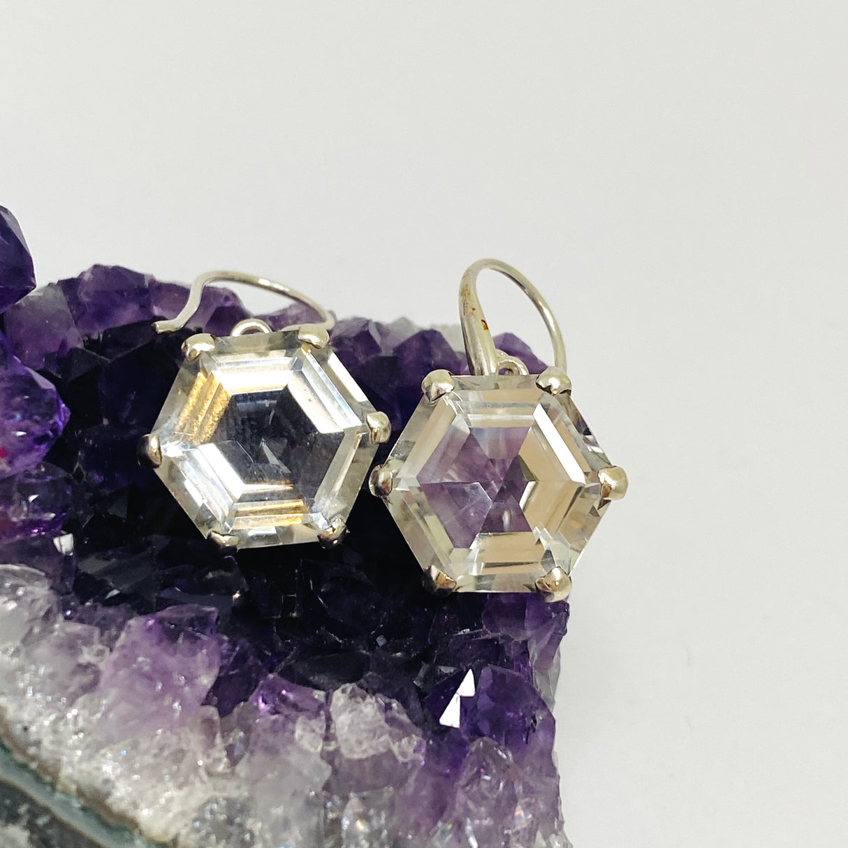 Clear Quartz Hexagon Faceted Earrings PEGJ235