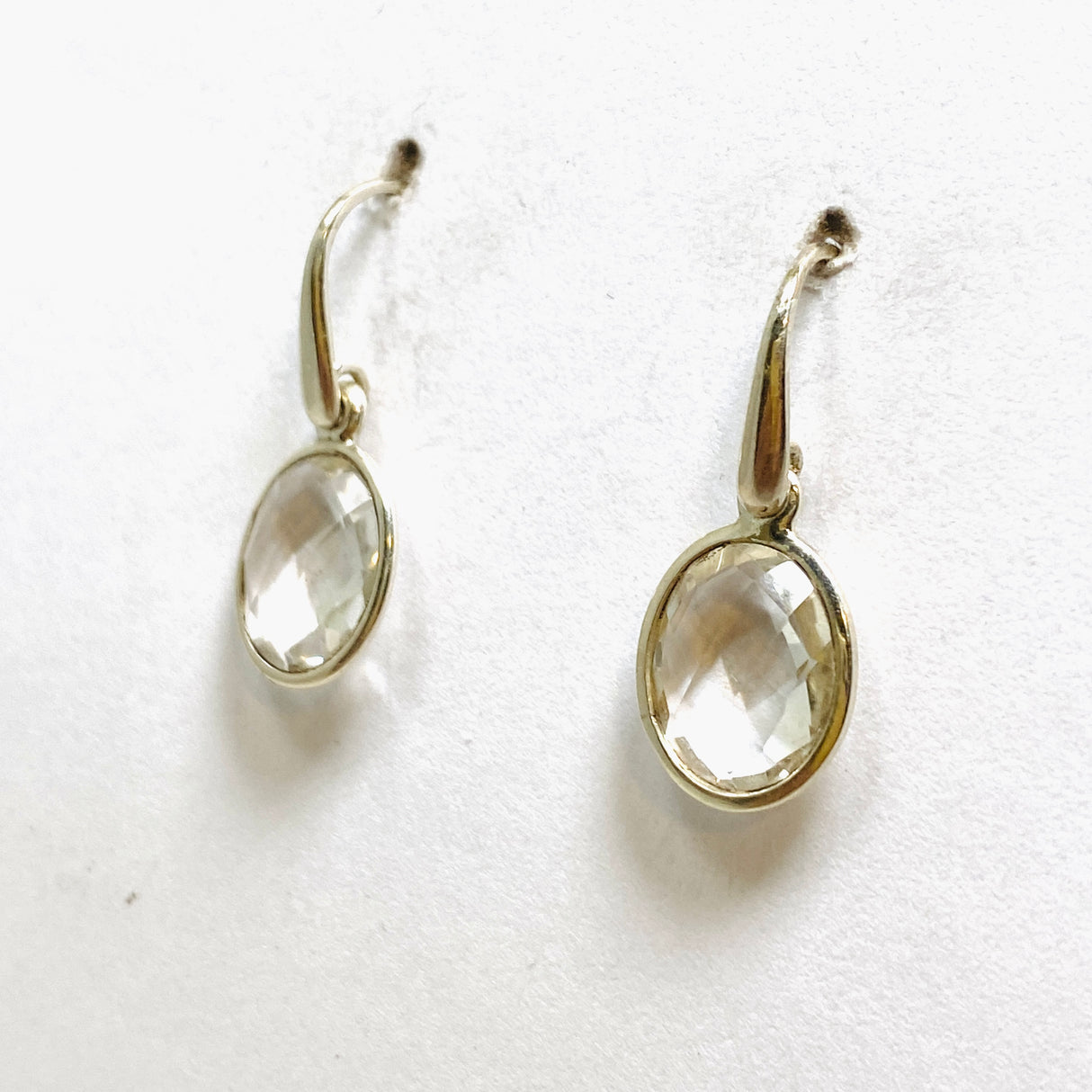 Clear Quartz Oval Checkerboard Faceted Earrings PEGJ219