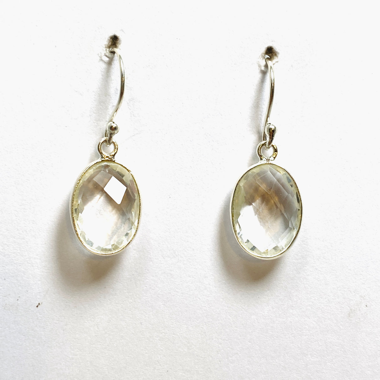 Clear Quartz Oval Checkerboard Faceted Earrings PEGJ220