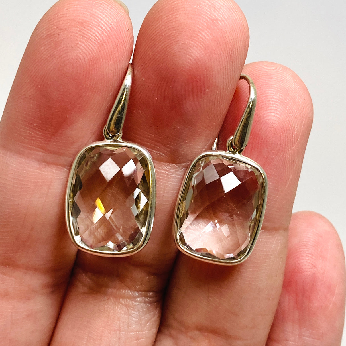 Clear Quartz Rectangular Checkerboard Faceted Earrings PEGJ226