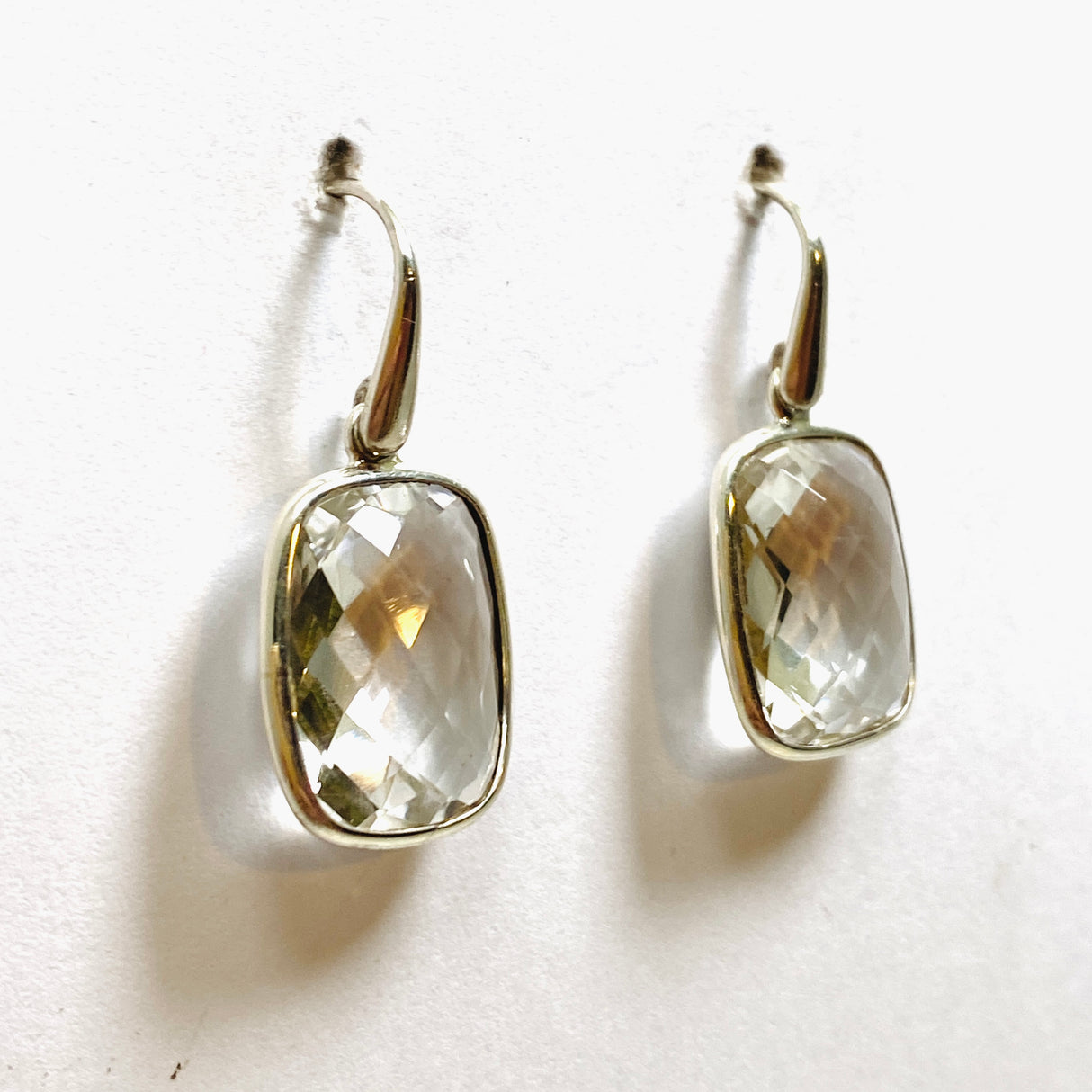 Clear Quartz Rectangular Checkerboard Faceted Earrings PEGJ226