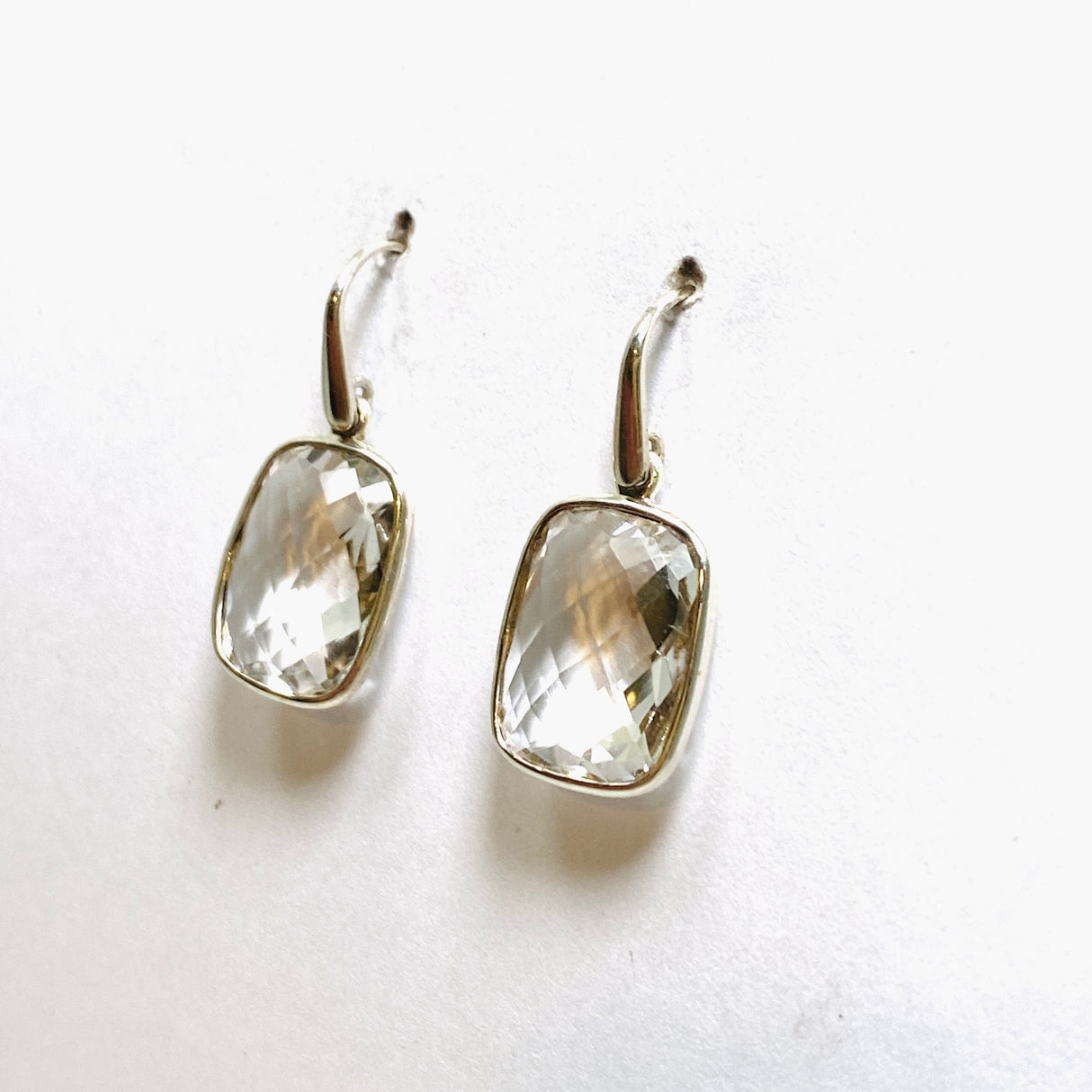 Clear Quartz Rectangular Checkerboard Faceted Earrings PEGJ226