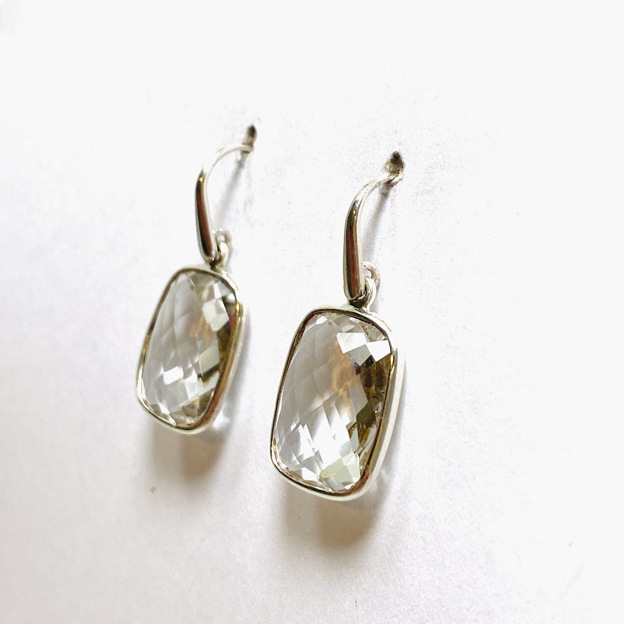 Clear Quartz Rectangular Checkerboard Faceted Earrings PEGJ226