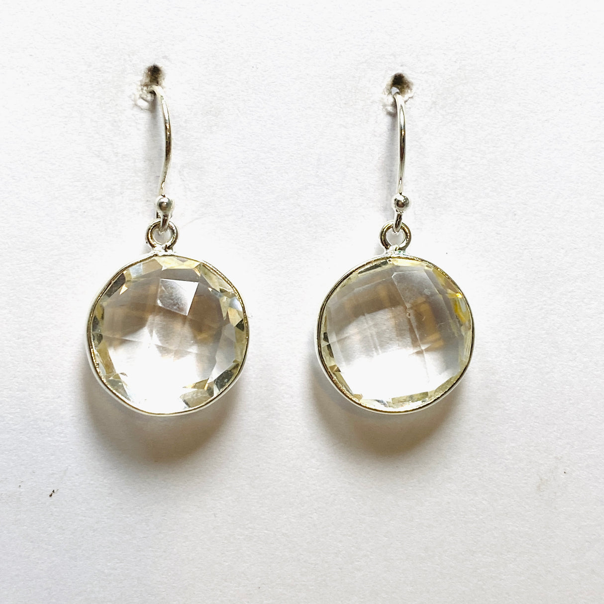 Clear Quartz Round Checkerboard Faceted Earrings PEGJ211