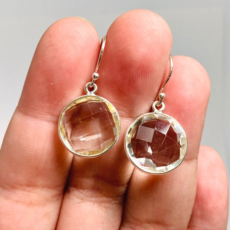 Clear Quartz Round Checkerboard Faceted Earrings PEGJ211