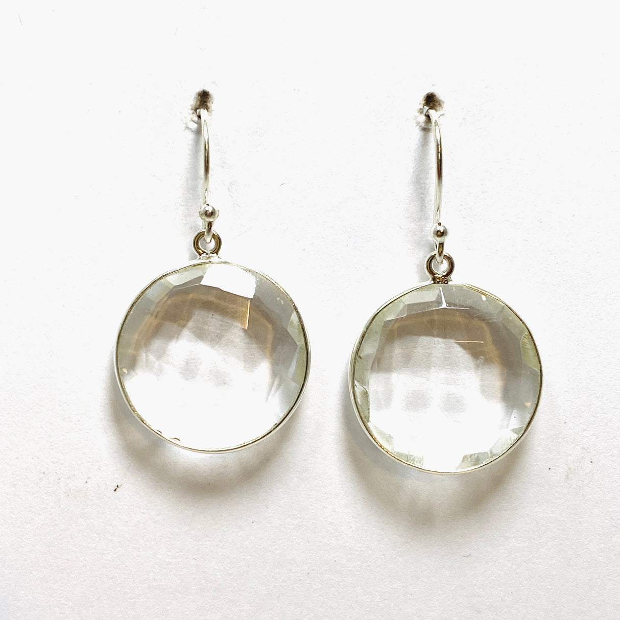 Clear Quartz Round Checkerboard Faceted Earrings PEGJ212