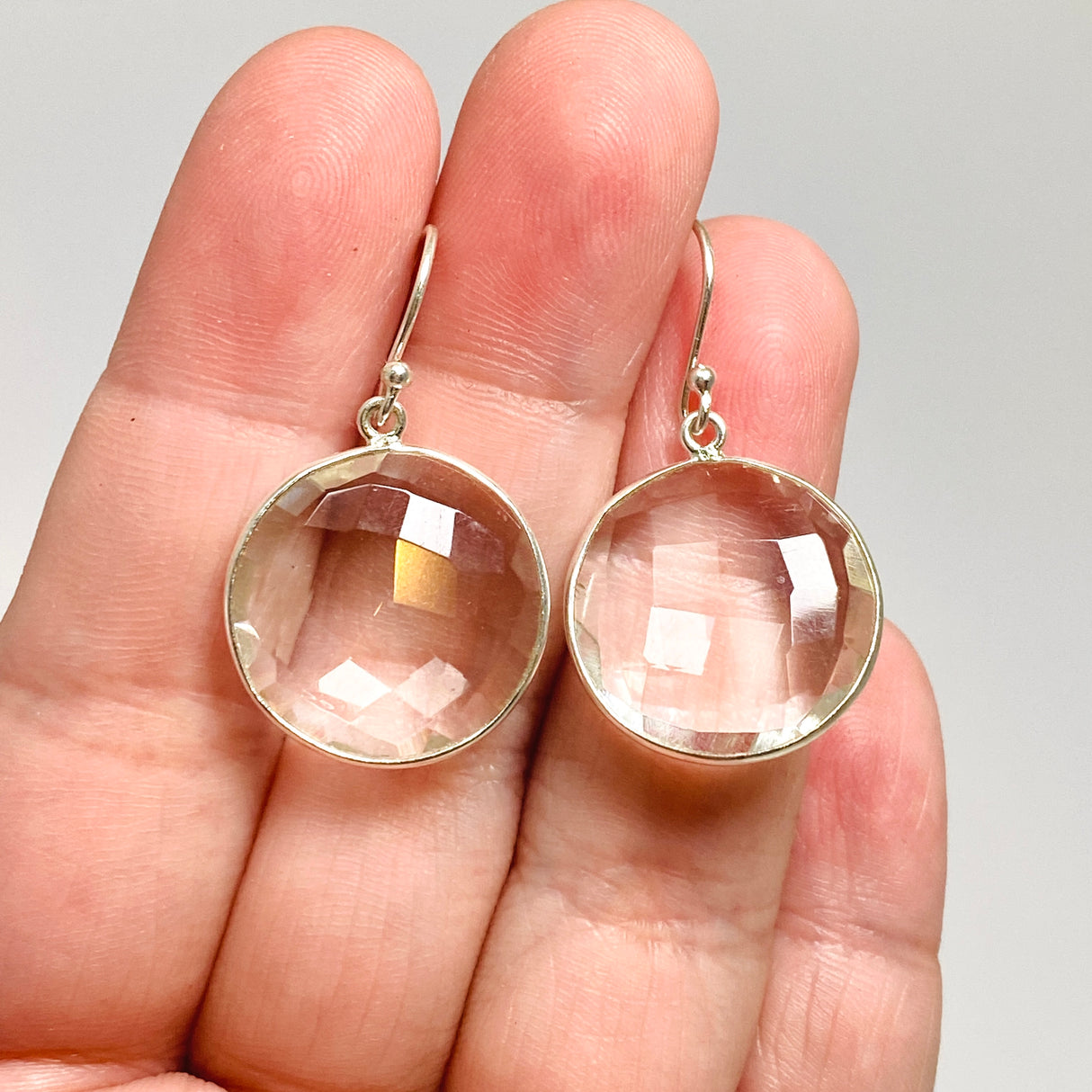 Clear Quartz Round Checkerboard Faceted Earrings PEGJ212