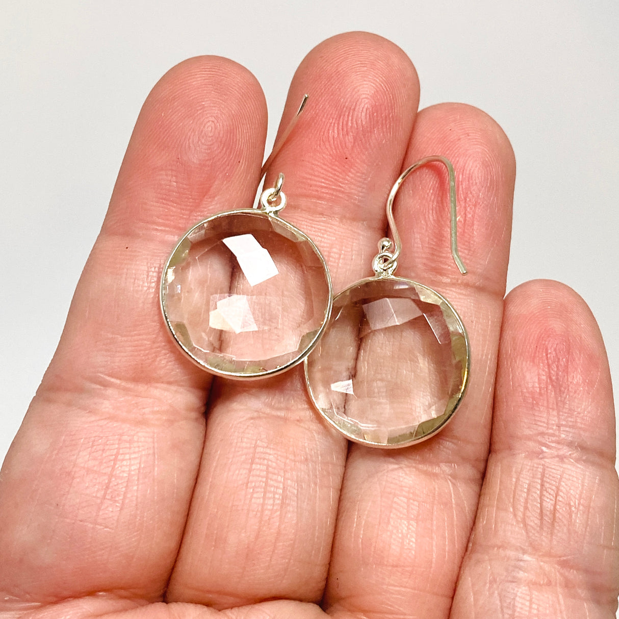 Clear Quartz Round Checkerboard Faceted Earrings PEGJ212