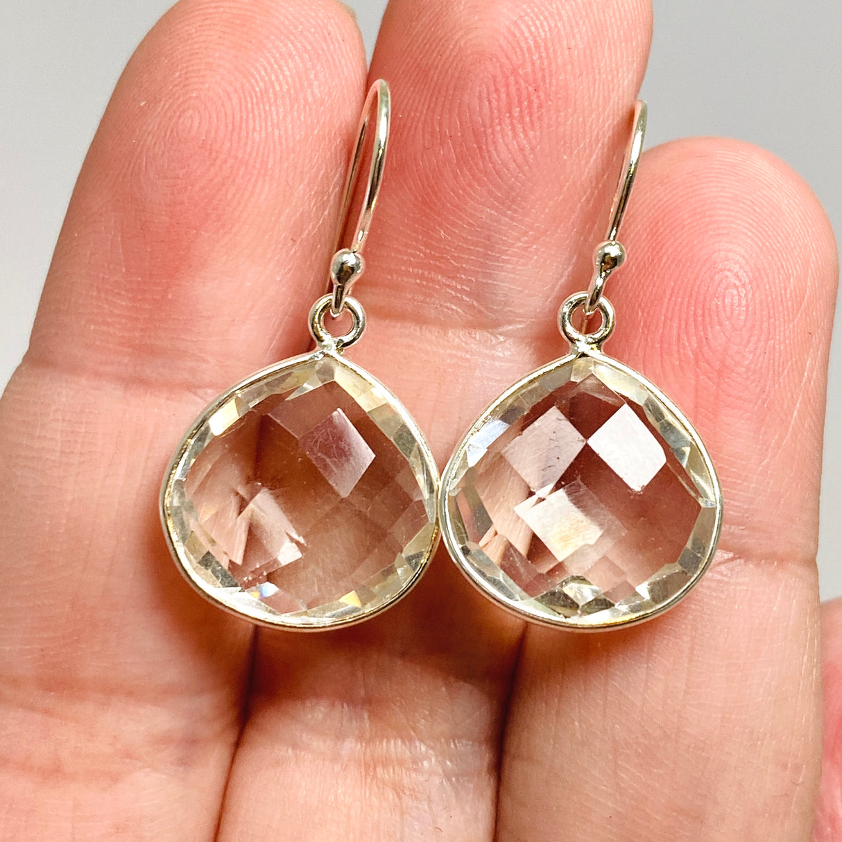 Clear Quartz Teardrop Checkerboard Faceted Earrings PEGJ232