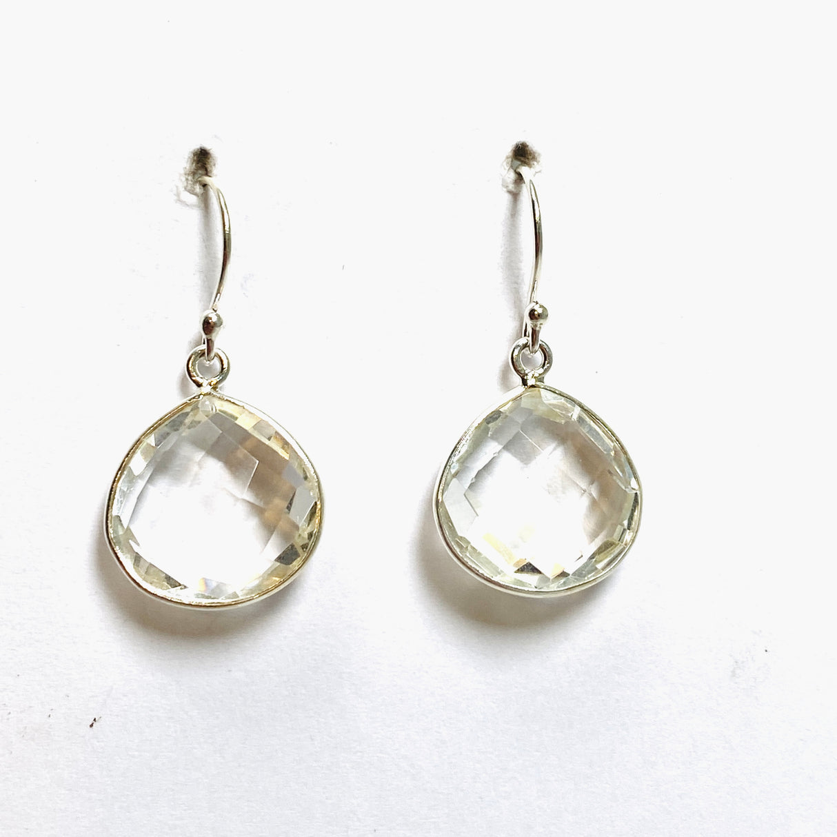 Clear Quartz Teardrop Checkerboard Faceted Earrings PEGJ232