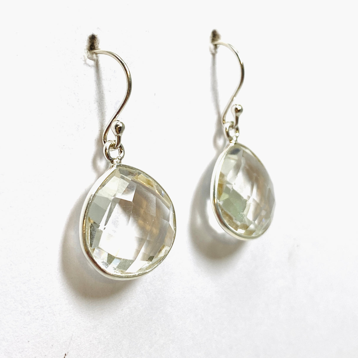 Clear Quartz Teardrop Checkerboard Faceted Earrings PEGJ232