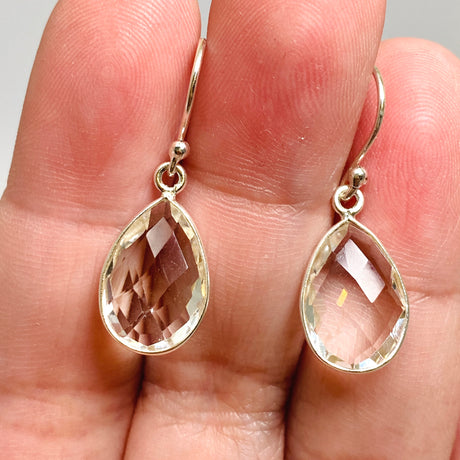 Clear Quartz Teardrop Checkerboard Faceted Earrings PEGJ231