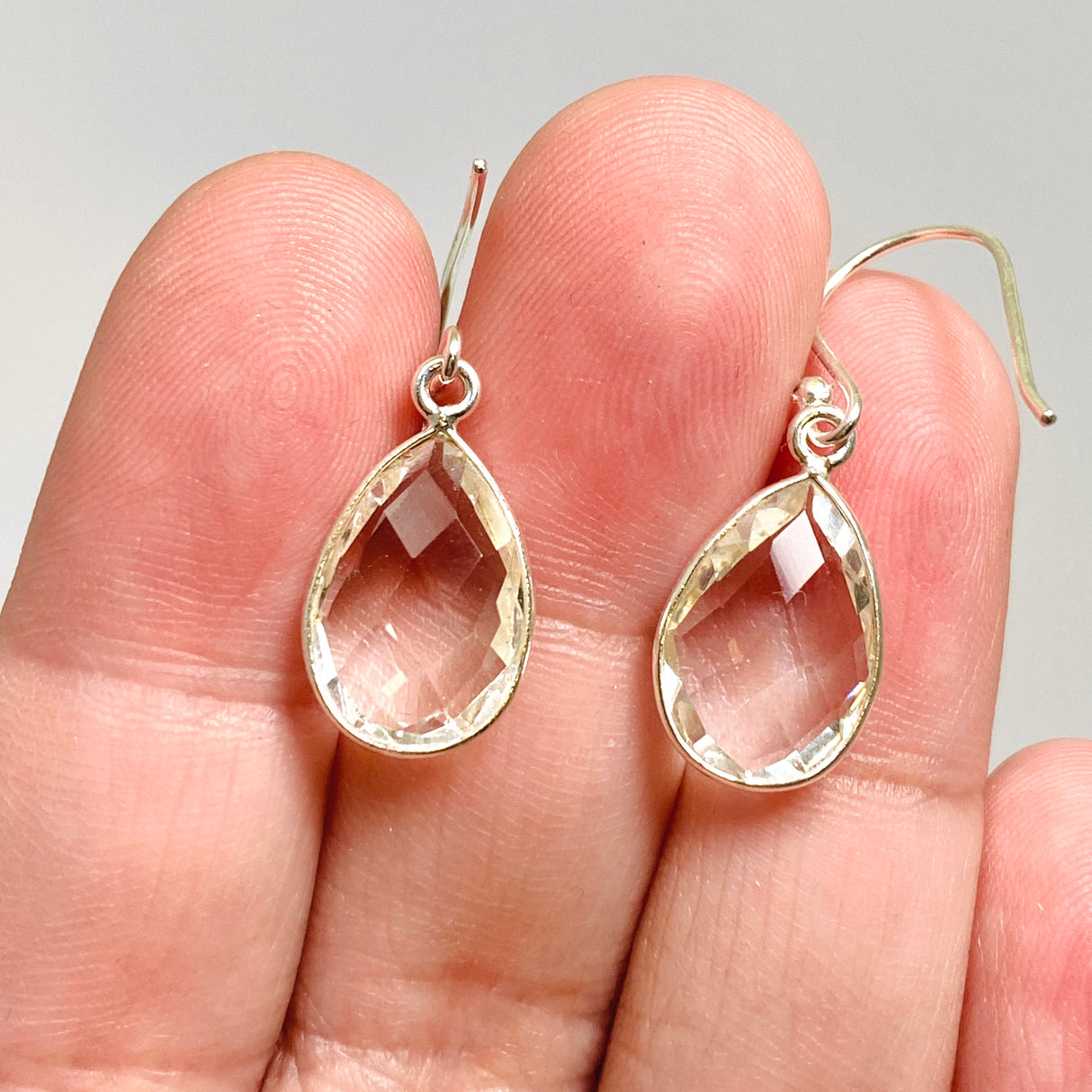 Clear Quartz Teardrop Checkerboard Faceted Earrings PEGJ231