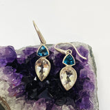 Clear Quartz Teardrop Faceted Earrings with Blue Topaz Accent Stones PEGJ239