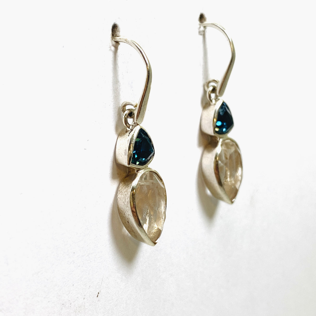 Clear Quartz Teardrop Faceted Earrings with Blue Topaz Accent Stones PEGJ239