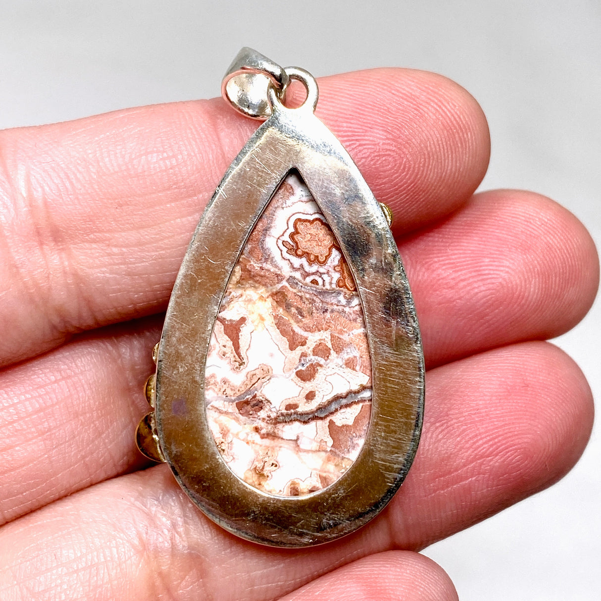 Crazy Lace Rosetta Stone Teardrop Pendant with brass decorative setting KPGJ4569