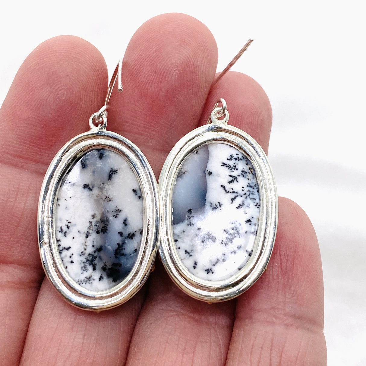 Dendritic Opal Oval Cabochon Earrings in a Decorative Setting KEGJ1539