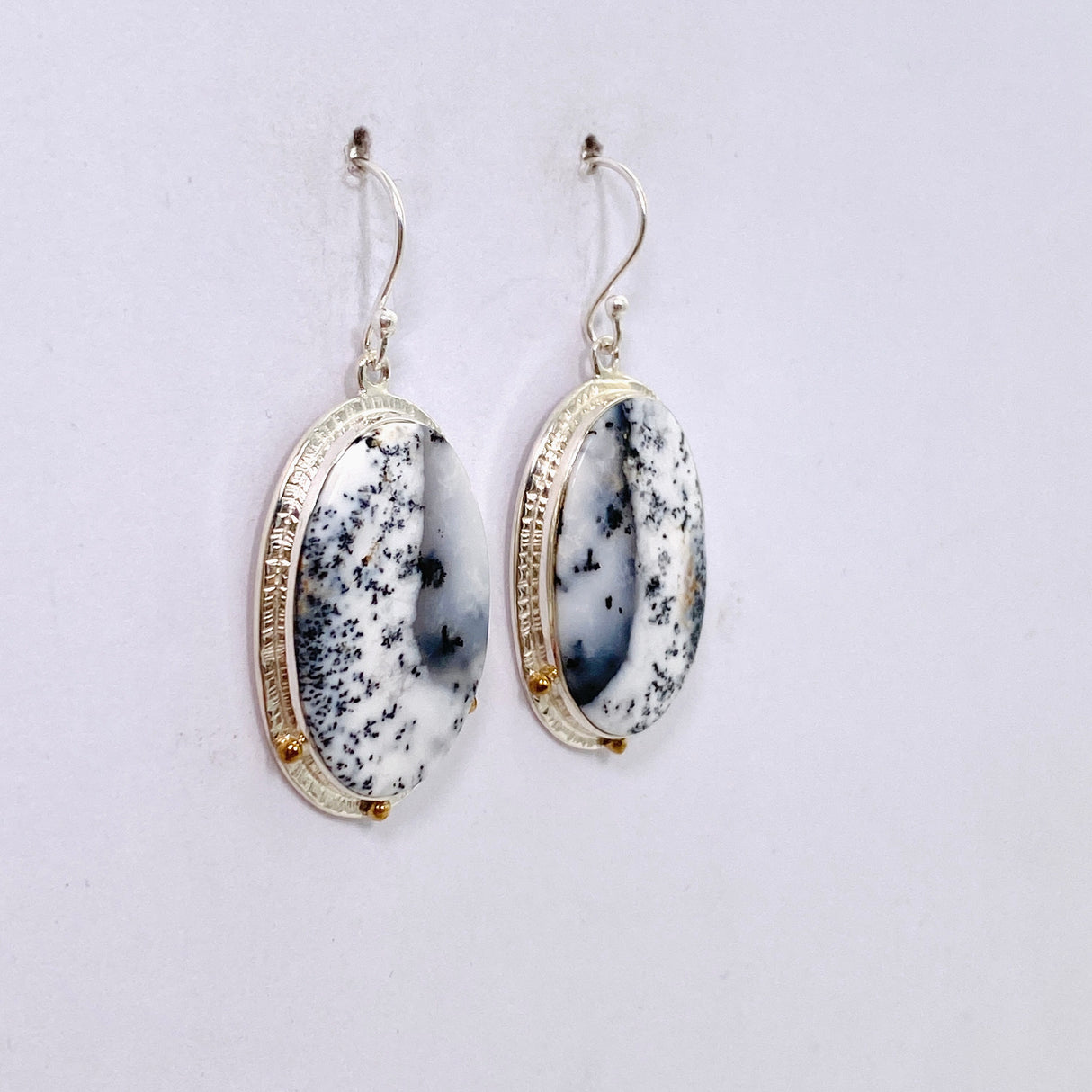 Dendritic Opal Oval Cabochon Earrings in a Decorative Setting KEGJ1539