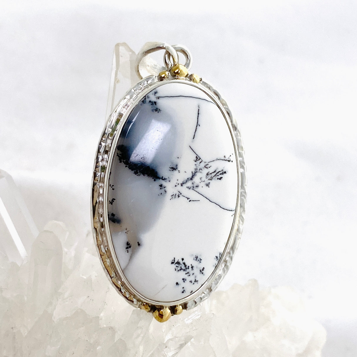 Dendritic Opal Oval Cabochon Pendant in a Decorative Setting KPGJ4676