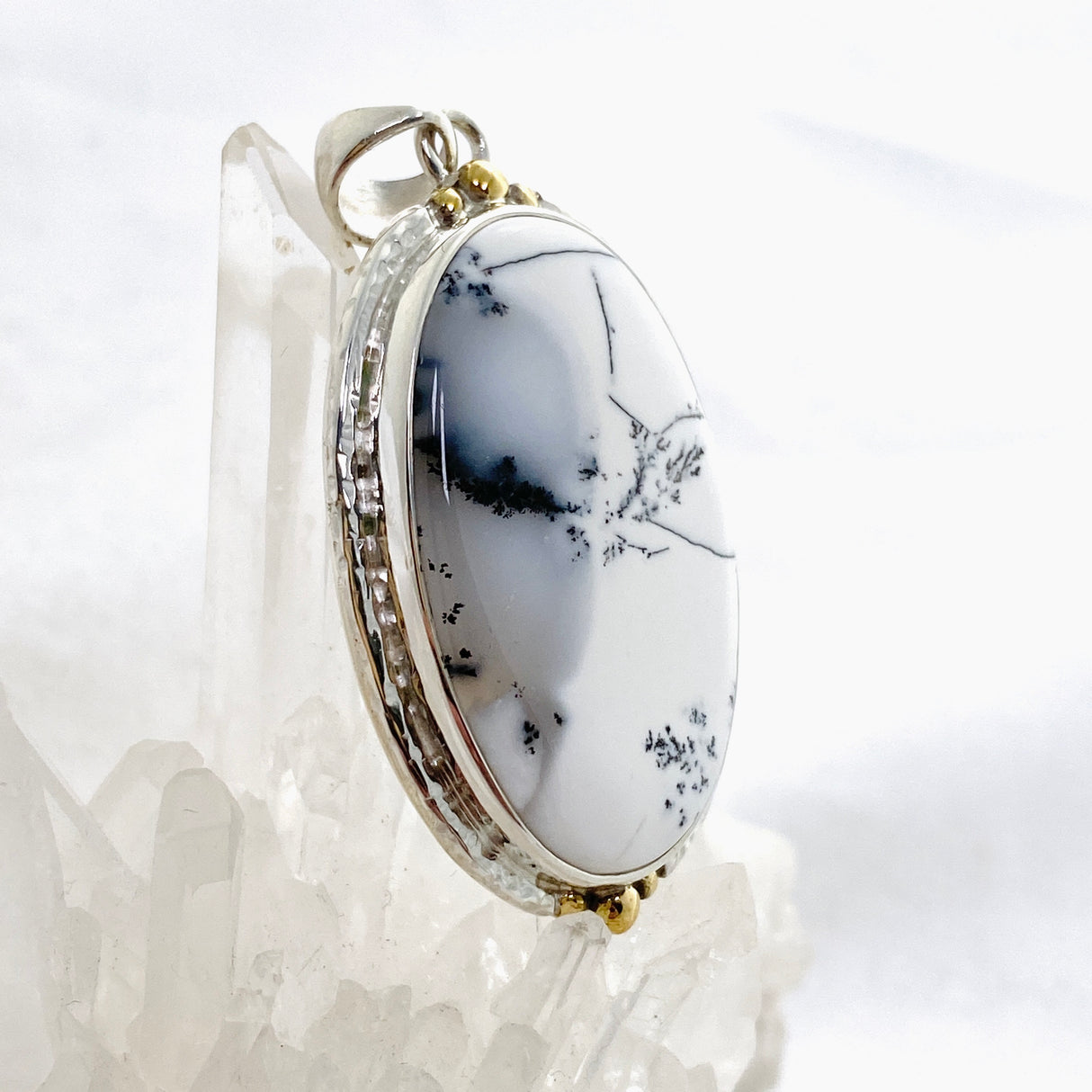 Dendritic Opal Oval Cabochon Pendant in a Decorative Setting KPGJ4676