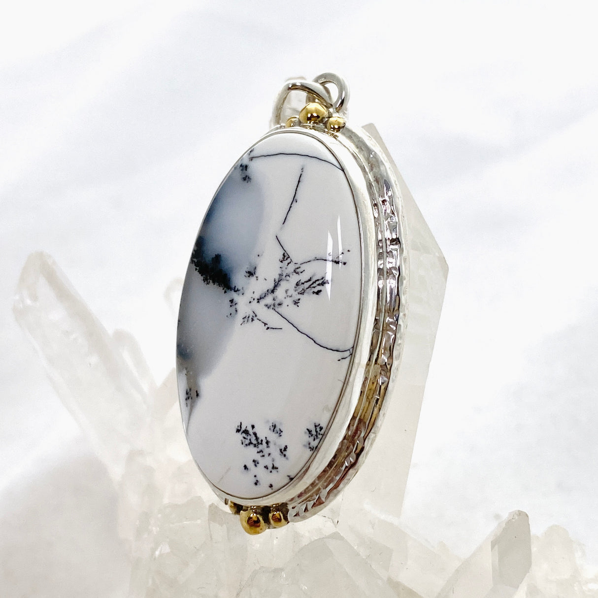 Dendritic Opal Oval Cabochon Pendant in a Decorative Setting KPGJ4676