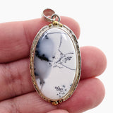 Dendritic Opal Oval Cabochon Pendant in a Decorative Setting KPGJ4676