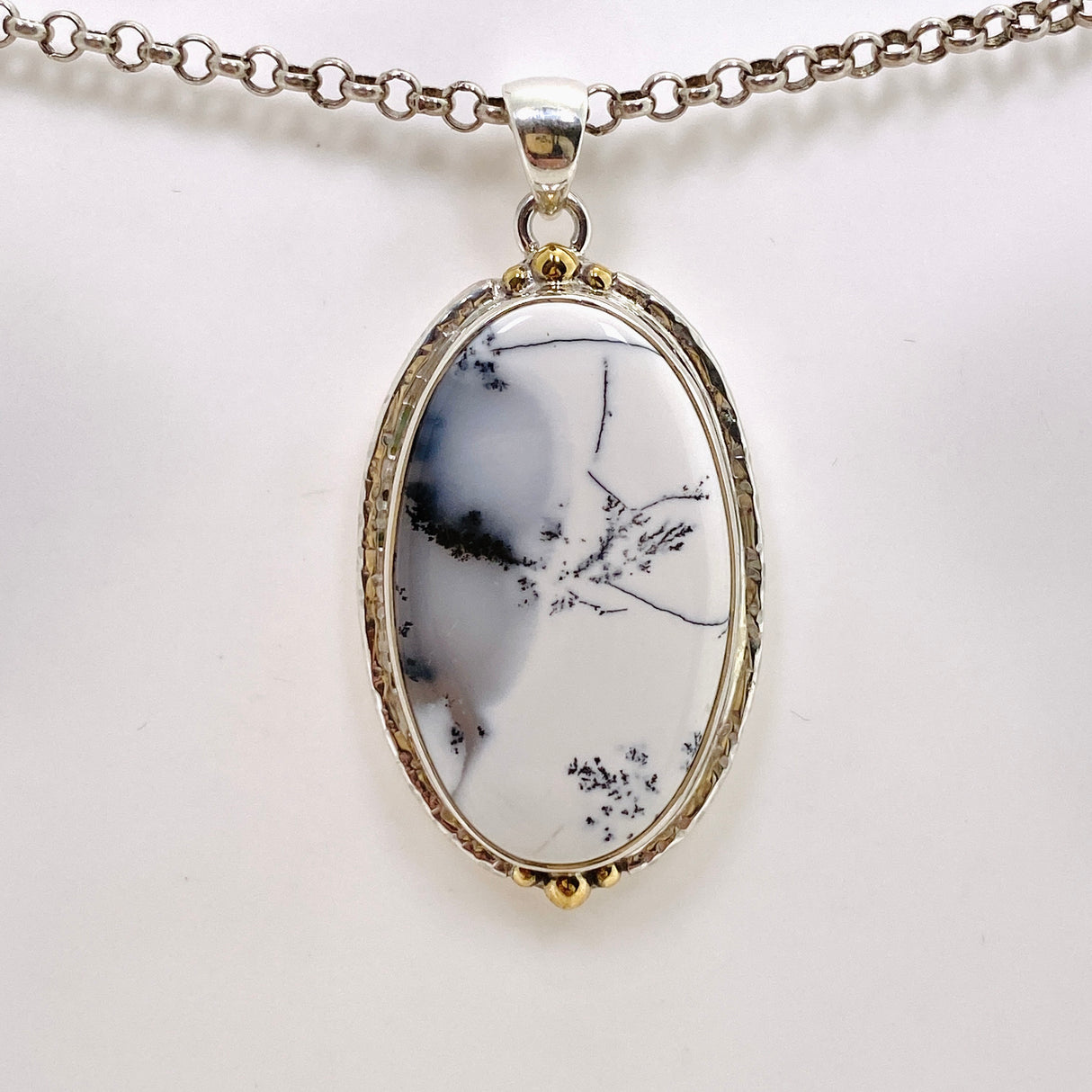 Dendritic Opal Oval Cabochon Pendant in a Decorative Setting KPGJ4676