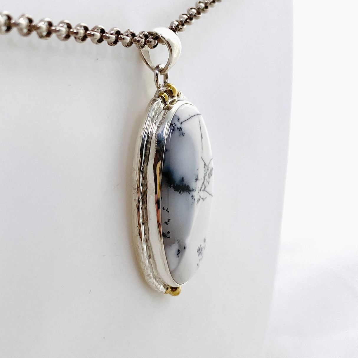 Dendritic Opal Oval Cabochon Pendant in a Decorative Setting KPGJ4676